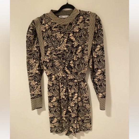 Zara Knit Draped Jacquard Mini Dress Carmel - Picture 7 of 11